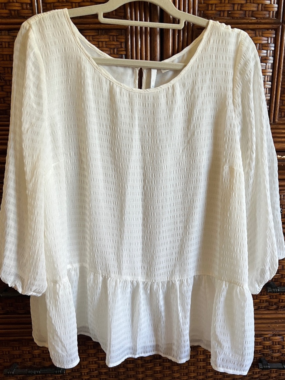 Lauren Conrad Flowy Boho Textured Top/Blouse XL ~ Ivory, Sheer Lined